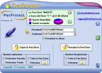 Schermata ridotta di PenProtect: il programma per proteggere i dati delle Pen Drive o Flash Memory. Fare clic sull'immagine per ingrandirla