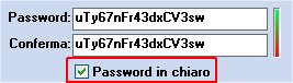 Per poter visualizzare i dati inseriti all'interno dei campi "Password" e "Conferma" si deve selezionare l'opzione "Password in chiaro" presente all'interno della schermata di PenProtect.