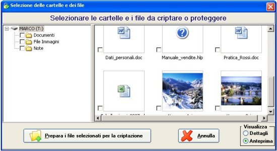 Schermata con l'opzione di Anteprima attivata per vedere le immagini dei file presenti all'interno della propria Pen Drive o Flash Memory