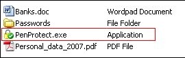 Os arquivos no seu USB Flash Drive, Pen Drive ou Pen USB. PenProtect.exe um único arquivo é muito pequeno! Clique para ampliar a imagem 