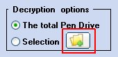 Through the button, highlighted by the red square, you can select the files to unprotect or decrypt that are present in the Flash Drive, Pen Drive or Flash Memory